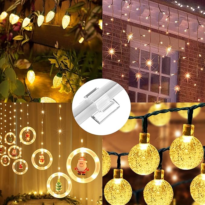 TidyHelper 105 PCS Hooks for Outdoor String Lights (Large, Clear), Christmas Light Clips Hangers, Cable Clips Wire Holder Cord Organizer for Patio Decor, Porch Decor, Balcony Decor & Holiday Decor