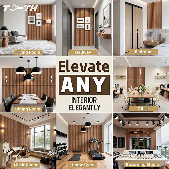TO-TH Wood-Look Sound Panels, 4 Pack 47.2” x 23.6” Soundproof Wall Panels, Decorative Acoustic Panels,Wood Panels for Wall for Home, Office, Basement, Cherry with Mitered Edges