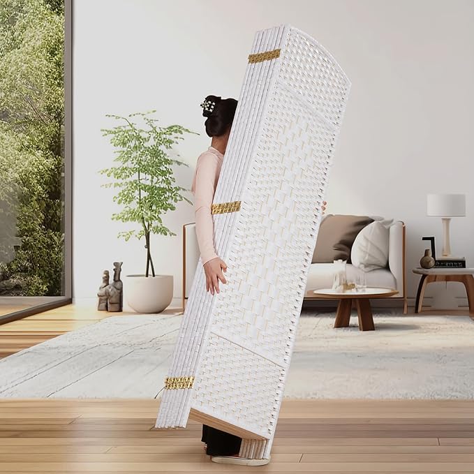 DURASPACE 8 Panel Room Divider, 6ft Tall Folding Privacy Screen, 19.5" Wide Panels, 360°Rotation, Hand-Woven Freestanding Wood Partition for Room Separation