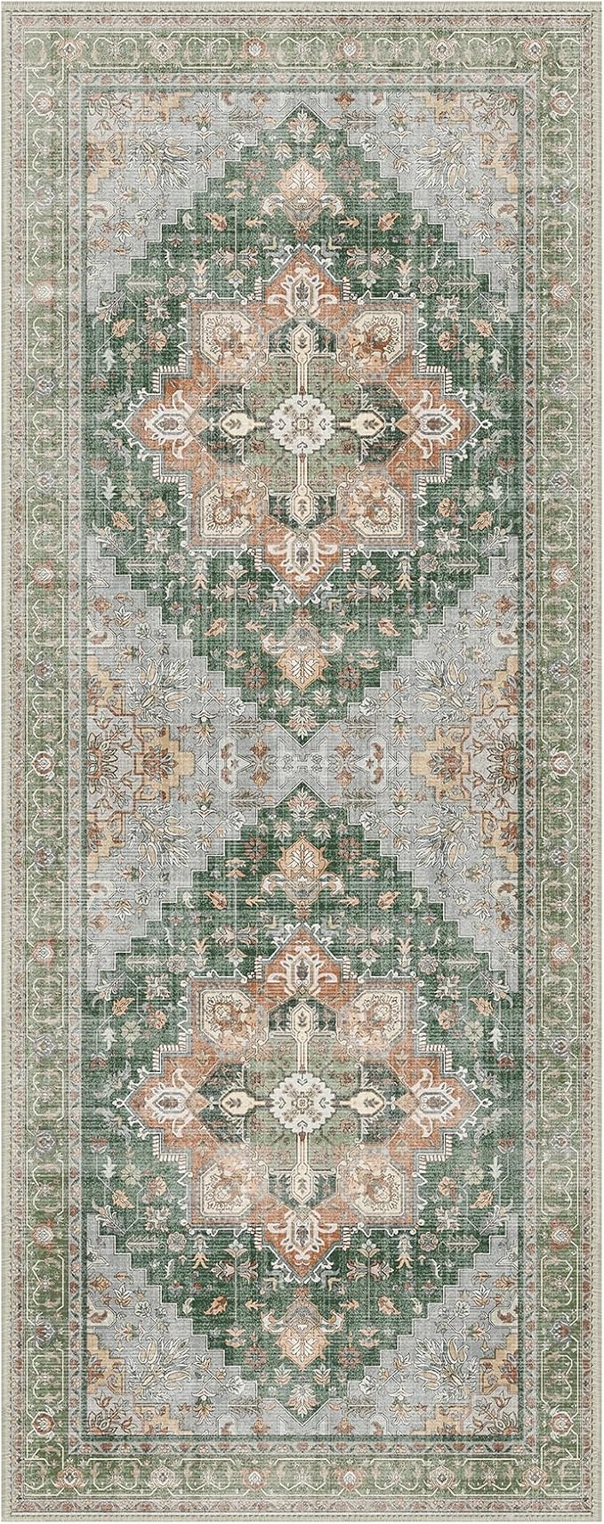 GENIMO 2x7 Runner Rugs for Hallway, Machine Washable Non Slip Vintage Rugs, Low Pile Lightweight Soft Print Rug for enrtyway, Corridor, Home Office, Kitchen,Sage Green