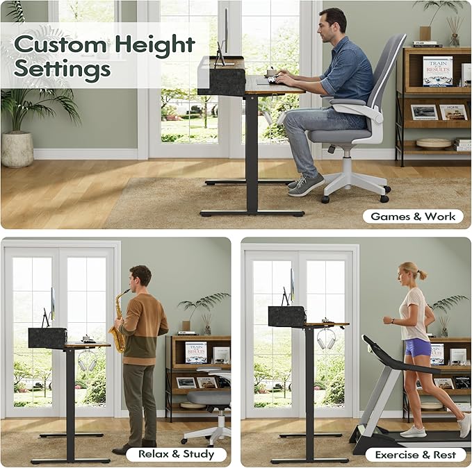 Homall Electric Standing Desk with 2 Drawers, Adjustable Height Computer Desk with Monitor Shelf Sit Stand Table with Splice Board Quick Install for Home Office (Rustic Brown, 48 Inch)