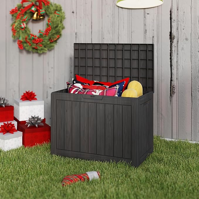 Yardgrace 45 Gallon Deck Box Plus,Outdoor Storage Box Lockable,Waterproof for Patio Furniture, Garden Tools, Pool Accessories, Package Delivery Boxes For Outside, Black