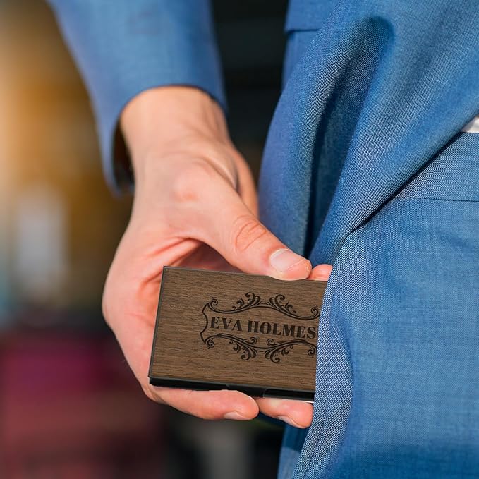 Taikuri Custom Business Card Holder Personalized Engraved Wooden Business Card Case Holder Customized Your Text/Logo for Women/Men as Business/Unique Gift