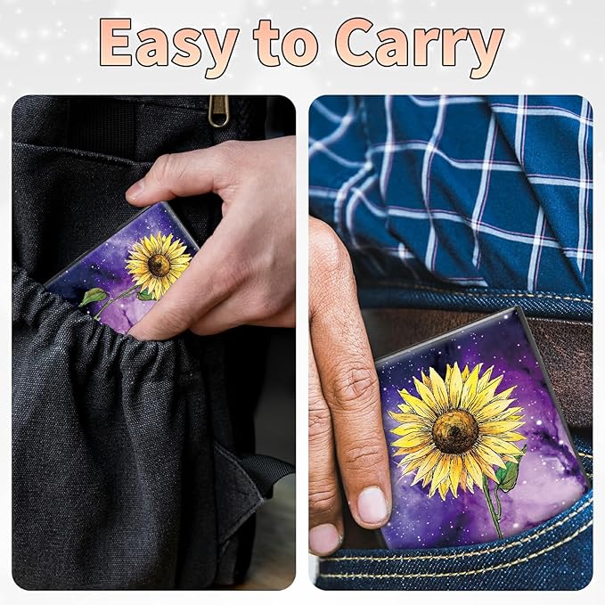BWEGRHE Slim Credit Card Holder, Sunflower Yellow Purple Galaxy RFID Blocking Metal Wallet for Men & Women, Aluminum Minimalist Hard Case Pocket-Sized Business Cards Organizer (Fits Up to 10 Cards)