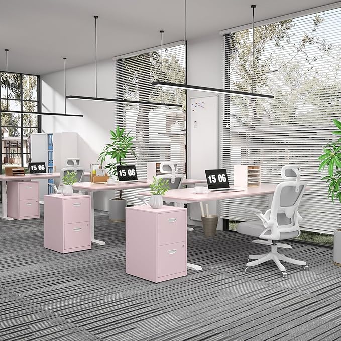 SteeLoong 2 Drawer File Cabinet with Lock,Pink Metal Office Drawers Filing Cabinets for Home Office, Two Drawer Under Desk File Cabinet for Hanging Letter,Easy Assemble | with Lock, Office Drawers, Filing Cabinets, Two Drawer, Under Desk, for Hanging L...