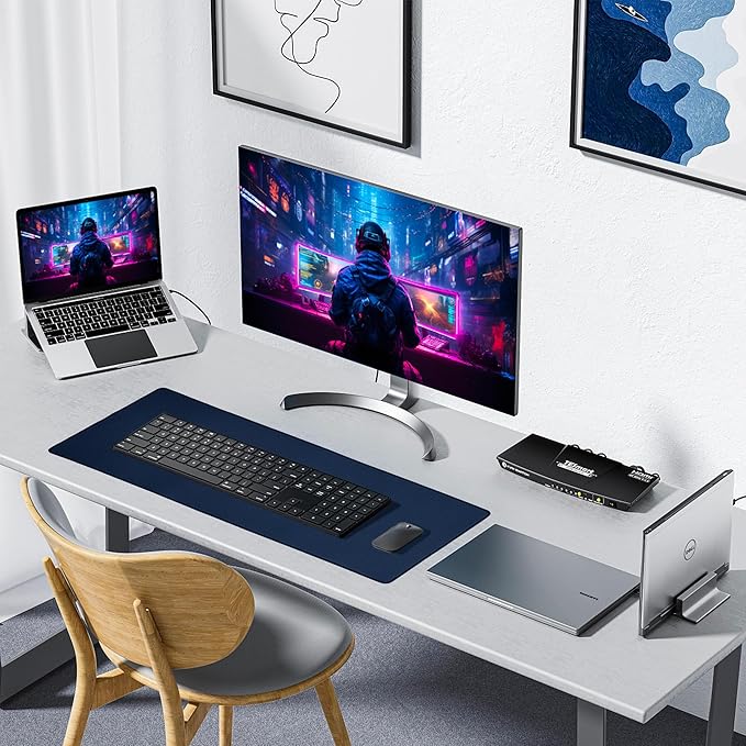 ALOANES Waterproof Mouse Pad with Durable Stitched Edge, XXXL gaming Keyboard Pad, Non-Slip Rubber Base Mouse Mat, Extended Desk pad for Gamer, Office & Home, Dark Blue Mousepad 35.4''x 15.7''x 0.12''