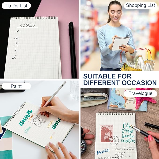 Engrowtic 8 Pack Graph Paper Spiral Notepad A5 Top Wirebound Notepad Grid Notebook Steno Pads Memo Notebook Grid Paper 140 Pages for Writing Sketching Drawing Office Supplies (Multicolor)