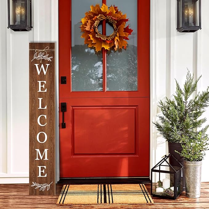 Welcome Porch Sign Decor Wooden Hanging Sign Door Porch Standing Decorative Signs Plaques for Front Door Farmhouse Outdoor Indoor Welcome Sign 47.2"H(brown)