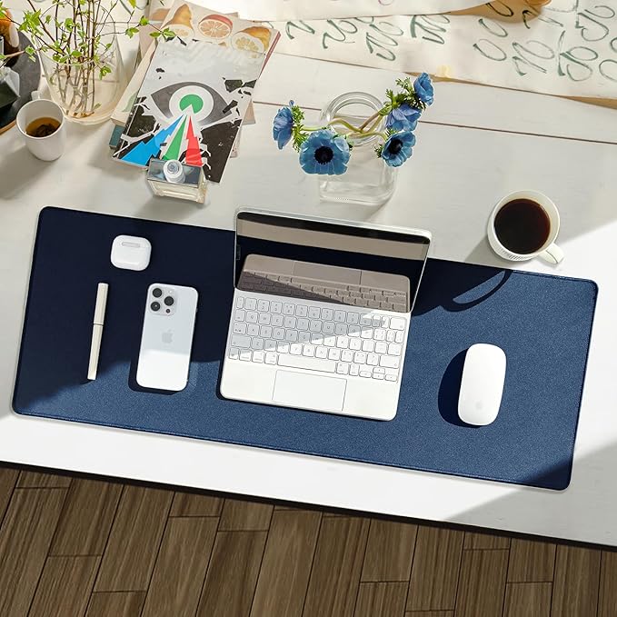 Reniteco Waterproof Large Gaming Mouse Pad with Durable Stitched Edges, Non-Slip Rubber Base, Grainy Jacquard Mouse Mat Desk Pad for Home Office Gaming, 35.4''x15.7''x0.12'', Matte Navy Blue