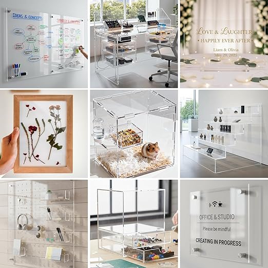 CALPALMY (4-Pack) 12 x 12 Inch Clear Acrylic Sheet Plexiglass 1/4" Thick; Use for Craft Projects, Signs, Display Cases, DIY Projects and More; Cut with Cricut, Engraver, Saw or Hand Tools – No Knives