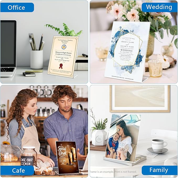 DESONAUT 8 Pack Slant Back Acrylic Sign Holder 5x7 inches, Clear Plastic Picture Frames, Desktop Tabletop Flyer Menu Holder Document Holder Paper Display Stand(Vertical)