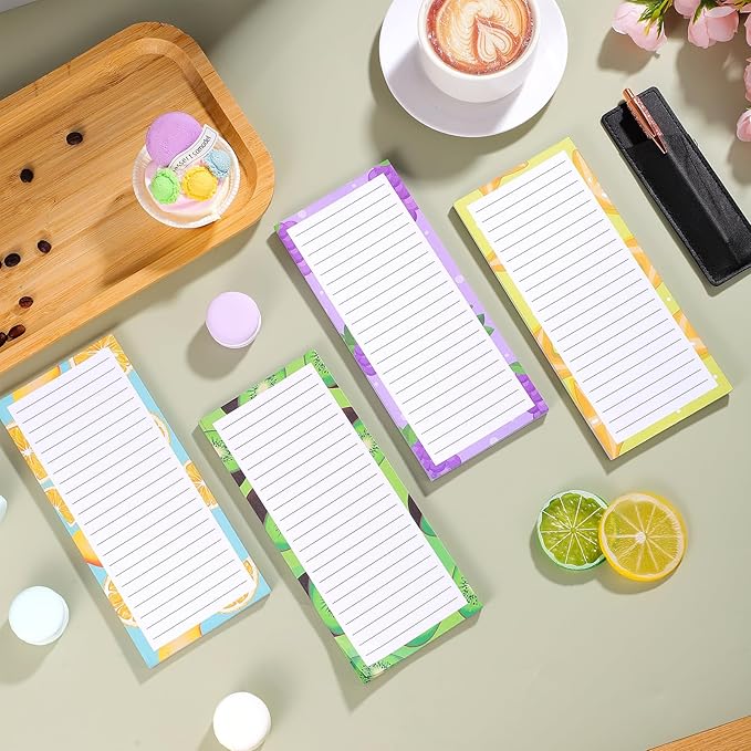Thboxes 4 Pack Magnetic Note Pad for Fridge with Pen Holder, Totally 200 Sheets Grocery List Magnet Pad for Refrigerator Magnetic Shopping List Pad(Fruit Design)