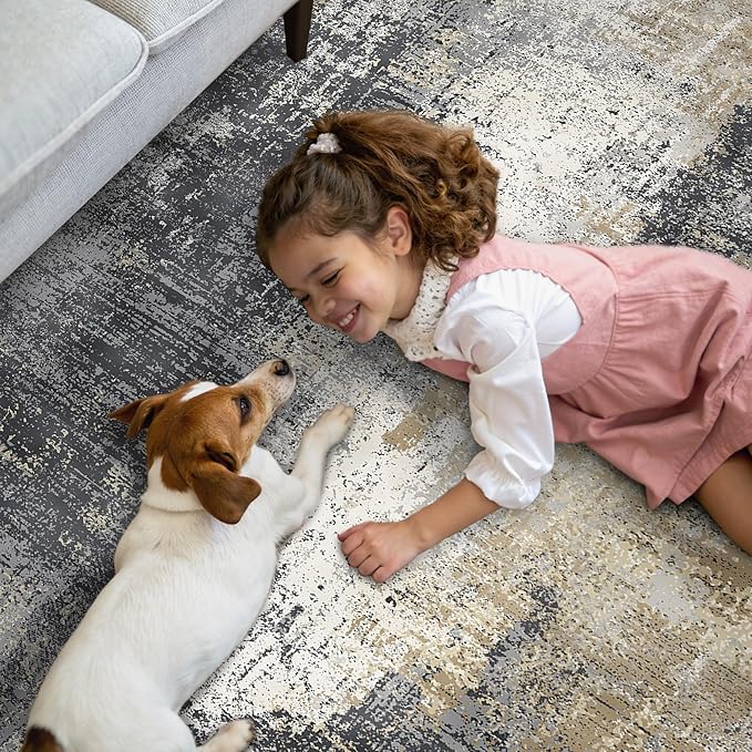 GENIMO Washable Area Rugs for Living Room, 8x10 Modern Non Slip Rugs, Low Pile Lightweight Soft Print Rug for Bedroom, Dining Room, Home Office, Washed Livid