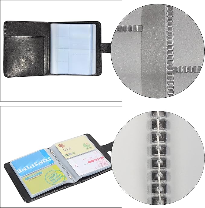Wisdompro Business Card Book Organizer, Premium PU Leather Wallet Name Credit ID Card Holder Case with Magnetic Shut for 64 Business Cards (Build in 64 Card Slot & 14 Small Cells for Memory Cards)