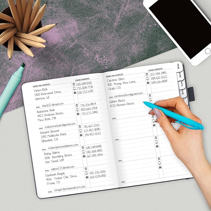 Legend Planner Address Book with Alphabetical Tabs –Telephone Contacts Book for Phone Numbers, Addresses, Passwords, Medium (Mystic Gray)
