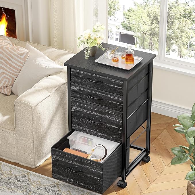 4 Drawers Mobile File Cabinet Vertical Filing Cabinet with Fabric Drawer Fits A4/Letter Size Printer Stand for Home Office,Black