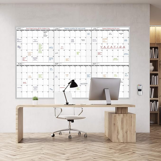Large Dry Erase Wall Calendar - 60“ x 38" Undated Blank 6 Month Calendar - Giant Whiteboard 6 Month Poster - Premium Laminated Undated Planner for Classroom, Office, Project & Family Schedule