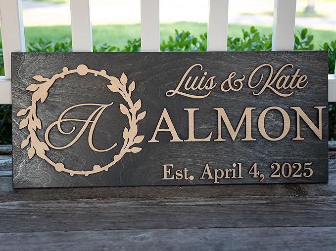 Custom Family Name Sign | Personalized Wooden Wedding Gift | Rustic Last Name Wood Plaque | Established Date Sign |Аnniversаrу (Almon Style)