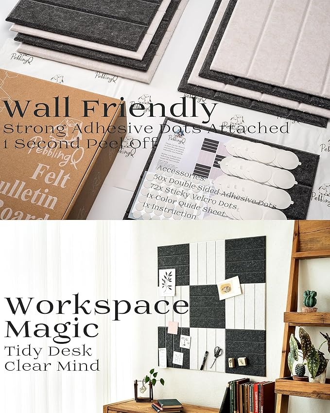 Felt Bulletin Board Wall Tiles, Modular Acoustic Panels for Office, Meeting Room, Studio, Wall Decor with Removable Adhesive Dots, Cork Tiles Alternative, 11.8”x11.8”, 9 Pack (Flowly Parallei)
