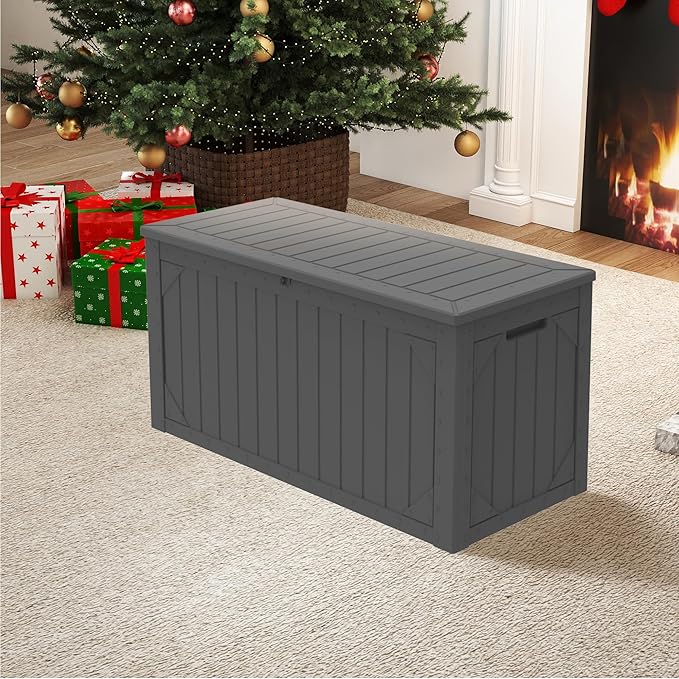 PATIOEASY 100 Gallon Waterproof Large Resin Deck Box,Storage Box for Patio Cushions(Grey)