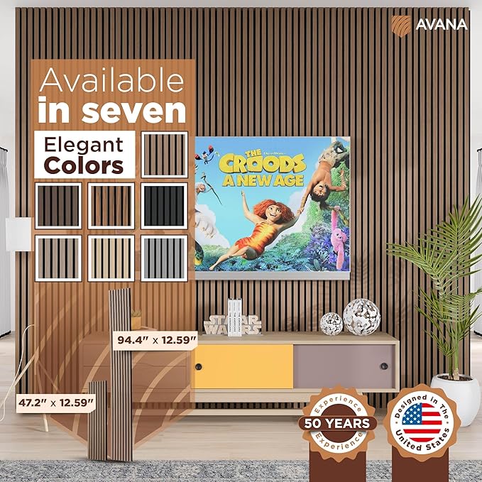 Avana Modern Acoustic Wood Wall Panels – 94.4 X 12.6 Inch Smoke Walnut Acoustic Panels 1 PC – Wall Panels For Interior Wall Decor For Homes, Offices, Studios – Sturdy And Durable Wood Panels For Wall