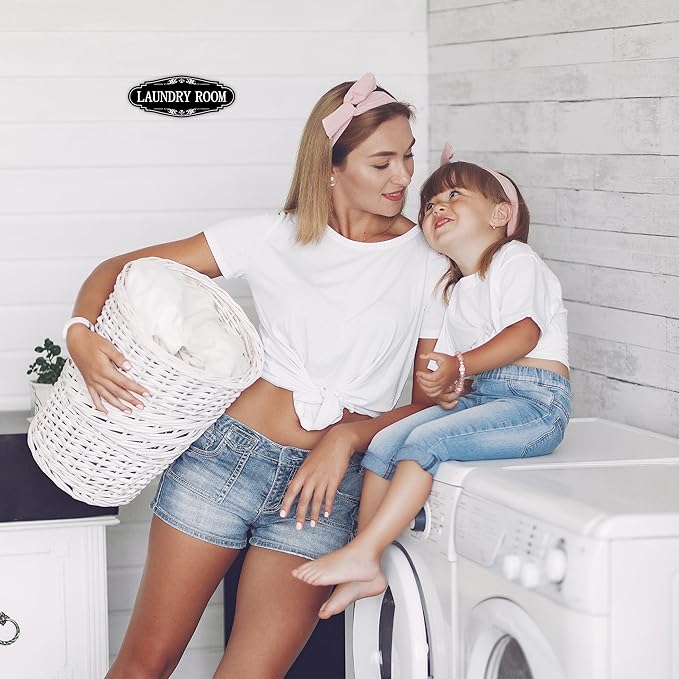 Laundry Room Door Sign for Business and Home,Self-adhesive Waterproof Cute Laundry Room Door Sticker Decals for House, Apartment, Hotel Laundromat Decor(Black)