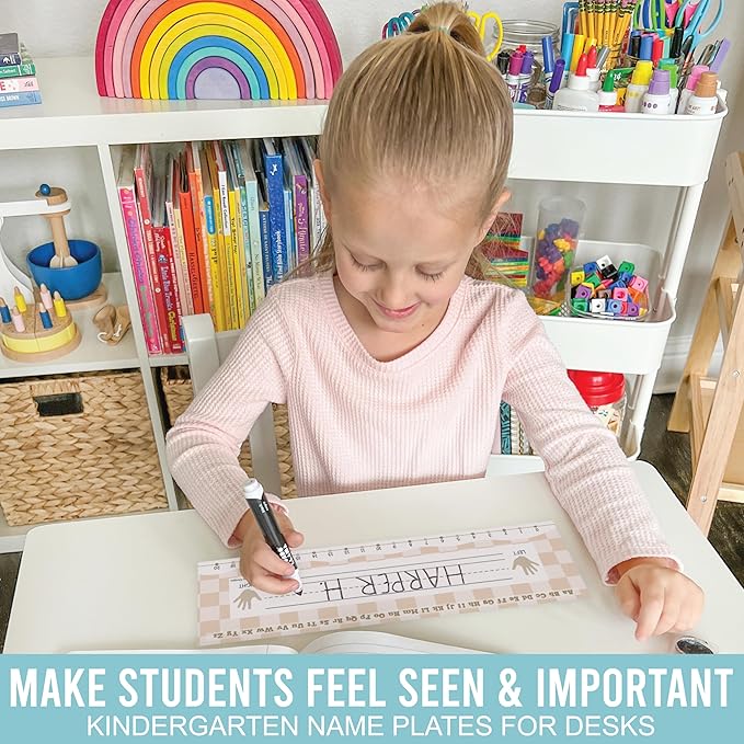Desk Name Tags for Classroom – 36 Student Name Plates for Classroom Kindergarten, Preschool, 1st, 2nd & 3rd Grade, 14.5 x 4in Teacher Nameplates for Student Desks, Neutral Nametags