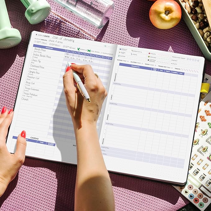 Clever Fox Fitness & Food Journal PRO – Daily Workout & Meal Planner for Women & Men – Exercise & Weight Loss Diary Notebook, 7.3x10.4” (Black)