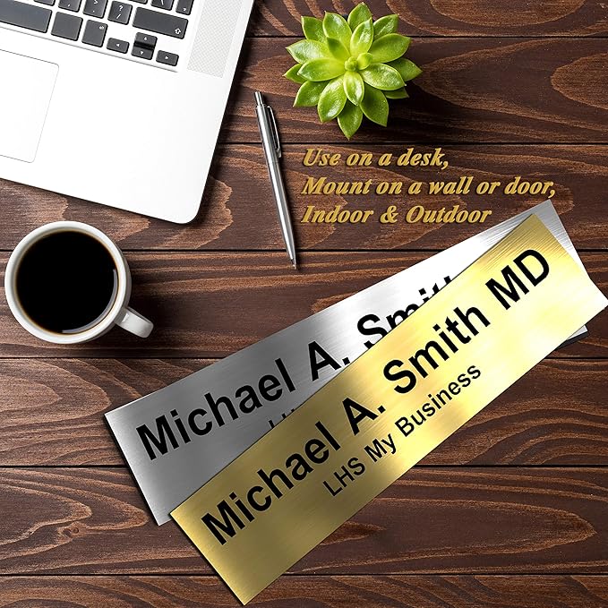 Custom Name Plate with Choice of Mounting for Walls, Doors, Cubicles, Hanging and More - Personalized Carbon Ash Plastic White Letters - USA Made 2x12 - N1
