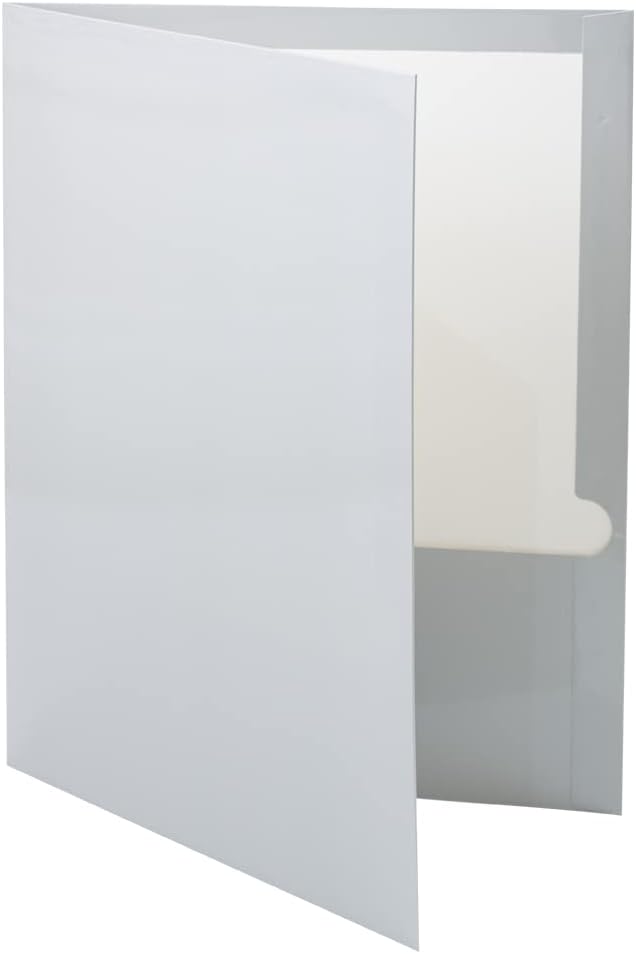 JAM PAPER Laminated Two Pocket Glossy School Folders - Letter Size - High Gloss Silver - Bulk 50/Box