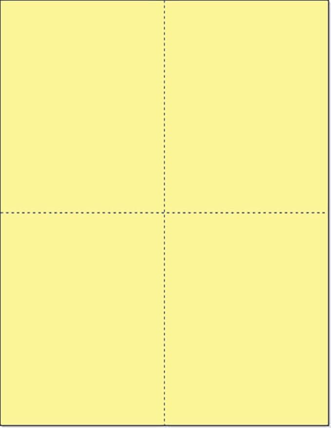 Limited Papers (TM) 8.5x11 Perforated Paper, 20/50 Pound, 75 GSM, Variety of Perforation Sizes and Colors, for Forms, Tickets, Postcards, Business Cards. (Canary, 4 up – 1 Hor. & 1 Ver.)