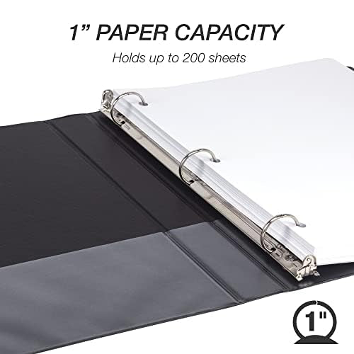 Samsill 1 Inch 3 Ring Binders, Made in USA, Economy Round Ring, Clear View Cover, 200 Sheet Capacity - for School, Home, Office - Black, 24 Pack