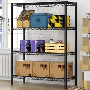 SINGAYE 4 Shelves Adjustable Shelf Heavy Duty Shelf 1400LBS Wire Storage Shelving Metal Organizer Wire Rack Black 18Dx46Wx59H