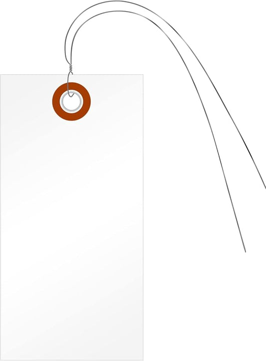 SmartSign 4.75 x 2.375 inch Blank White Shipping Tags with Wires (Size-5), Metal Eyelet, 7.5 mil HDPE Plastic, Writable, Pack of 1000