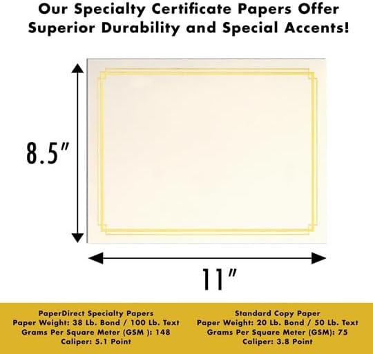 PaperDirect Foil Elegance Specialty Certificates, 50 Sheets of 38lb White Paper, 8½" x 11", Double Pearl Foil Border, Perfect for Awards, Students, Employees, Volunteers, Course Completion, Diplomas