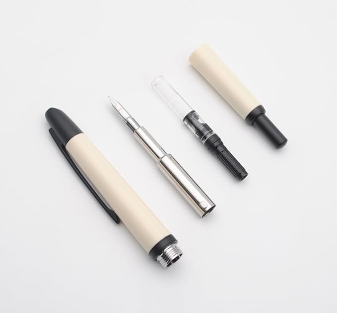 JINHAO 20 Press Fountain Pen, Retractable Capless Resin Pen with Ink Converter (F Nib 0.5mm, Ivory White)