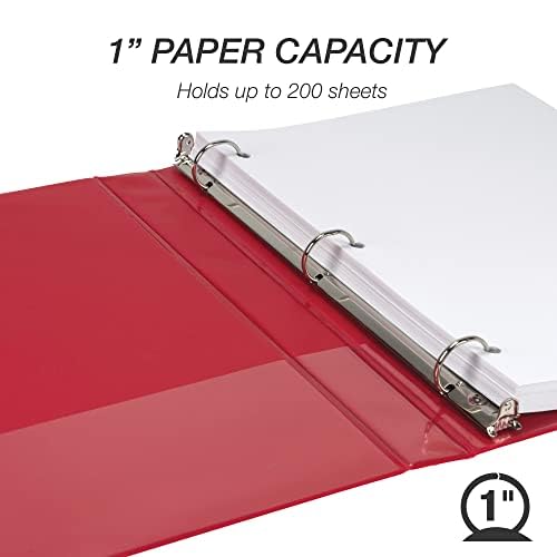 Samsill 1 Inch 3 Ring Binders, Made in USA, Economy Round Ring, Clear View Cover, 200 Sheet Capacity - for School, Home, Office - Red, 4 Pack