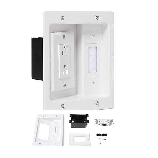 Wall Cable Concealer Management Kit, Recessed Outlet Behind TV for Wall Mount TV with Cable Management Box, in Wall TV Connection Kit Hides Power Cables & Low Voltage Wires Fits All Plugs (NO Wire)