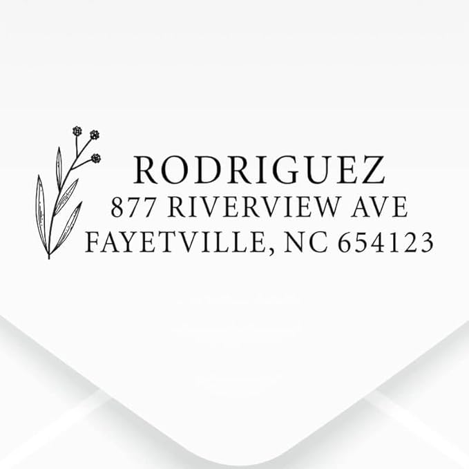 Custom Floral Address Stamp | Choose from 12 Designs | Multiple Ink Color Options | Envelope Return Address Stamp for Couple or Family (Design 11, Medium)