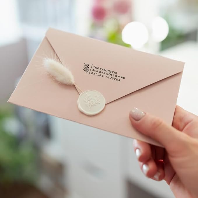 Custom Floral Address Stamp | Choose from 12 Designs | Multiple Ink Color Options | Envelope Return Address Stamp for Couple or Family (Design 2, Large)