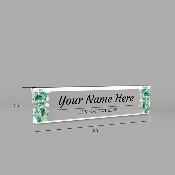 Signs ByLITA Floral Pattern Customized Nameplate | Eucalyptus Personalized Full Color Acrylic Desk Sign