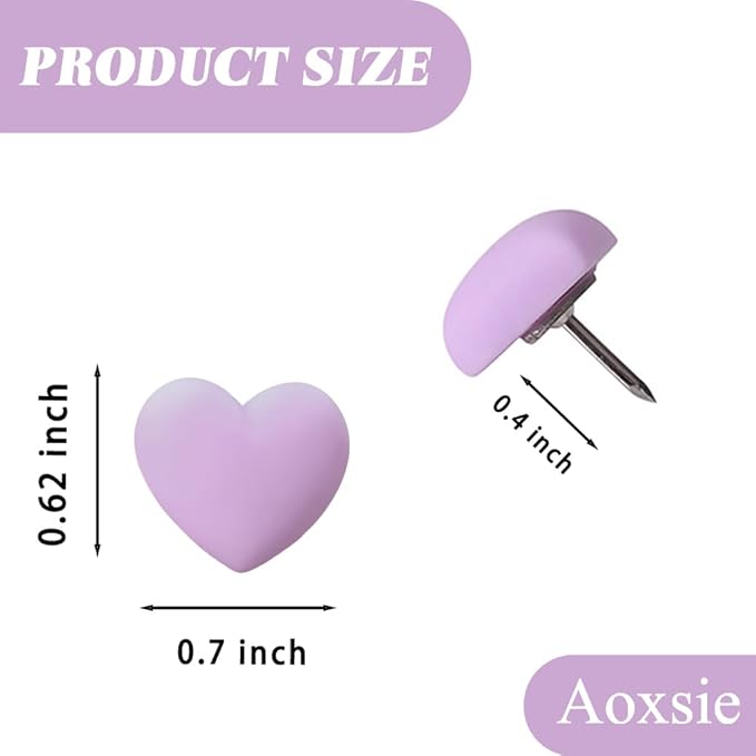 Aoxsie 28pcs Decorative Cute Push Pins Heart Purple Thumbtacks Thumb Tacks Pushpins for Bulletin Cork Boards Office Products