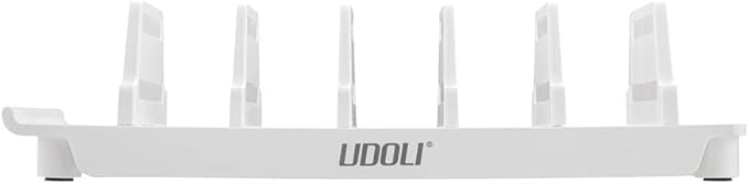 UDOLI Adjustable Universal Cell Phone Dock Stand Holder, Tablet Organizer Multi Device Desktop Stand for iPhone Samsung Galaxy Google Nexus Kindle - No Charging Port (White)