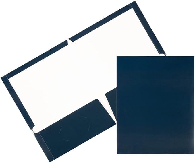 JAM PAPER Laminated Two Pocket Glossy School Folders - Letter Size - High Gloss Navy Blue - 6/Pack