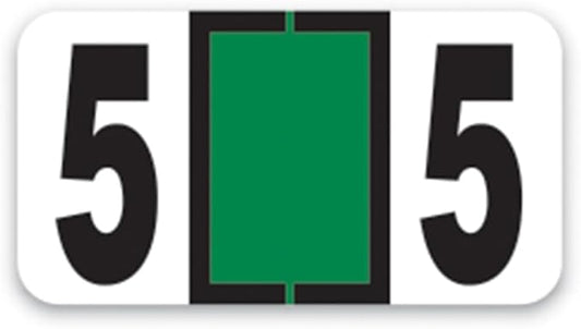 File Right Number Labels Roll – Color-Coded Numeric Filing Labels, 1-5/8" × 7/8" Laminated Self-Adhesive File Folder Numbers for, Office Filing Systems, Automotive Records – Roll #5, 2 Roll