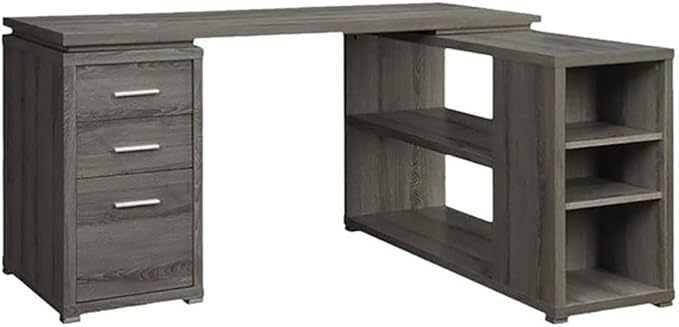 Pemberly Row L Shape Corner Storage Desk in Weathered Gray, Letter/Legal File, 5 Bookshelves