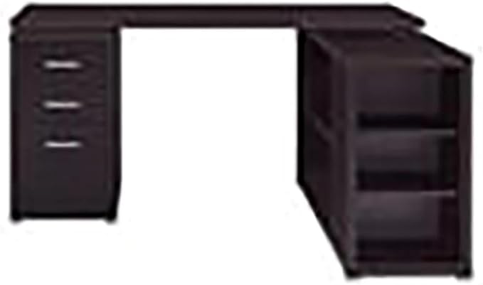 Pemberly Row L Shape Corner Storage Desk in Brown Cappuccino, Letter/Legal File, 5 Bookshelves