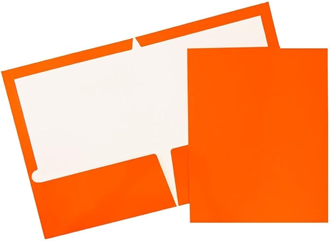 JAM PAPER Laminated Two Pocket Glossy School Folders - Letter Size - High Gloss Orange - Bulk 25/Pack