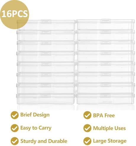 Haundry Photo Storage Box with 16 Inner 4" x 6" Photo Case, Portable Storage Organizer with Handle Craft Keeper for Picture, Stickers, Stamps, Screws, Hair Clips, Clear