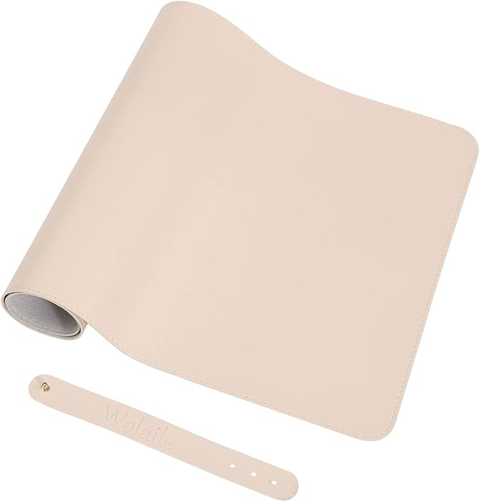 Wolaile Desk Blotter Pad,36x17 inch PU Leather Computer Mouse Mat,Non-Slip Waterproof Writing Desktop Protector for Office Home,Large,Beige White